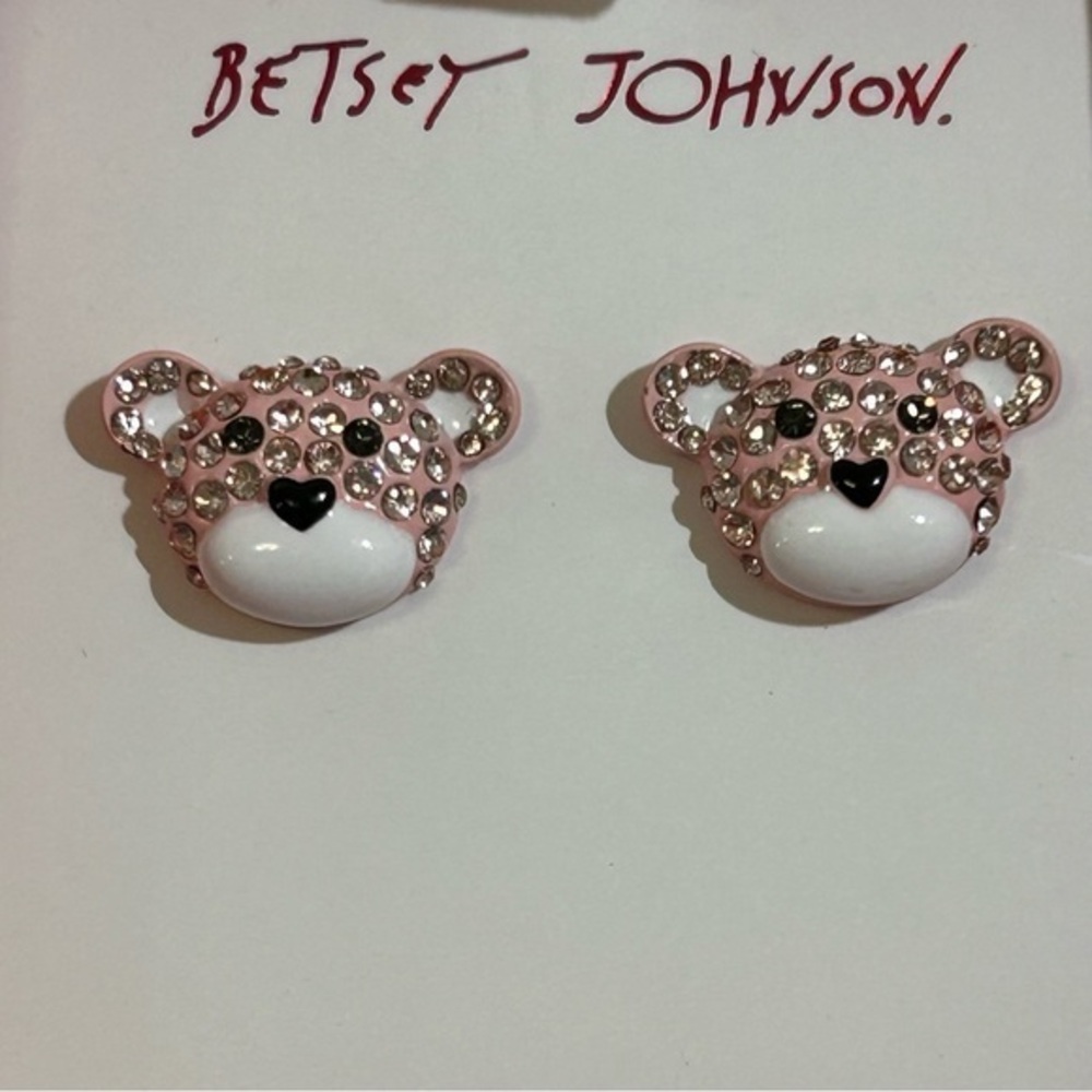 Betsey Johnson Pink Teddy Bear Stud Earrings